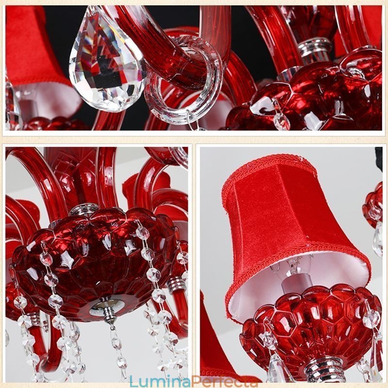 Plafoniera europeană modernă de cristal de culoare roșie