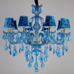 Candelabru mare de cristal albastru Lampă suspendată europeană