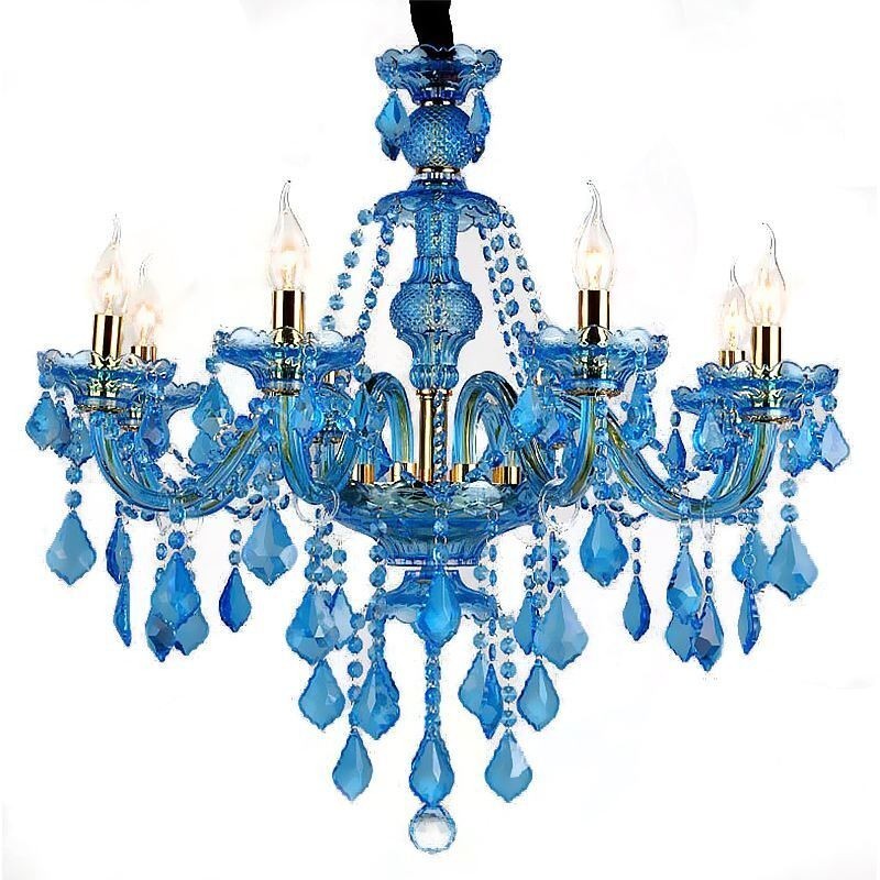 Candelabru mare de cristal albastru Lampă suspendată europeană