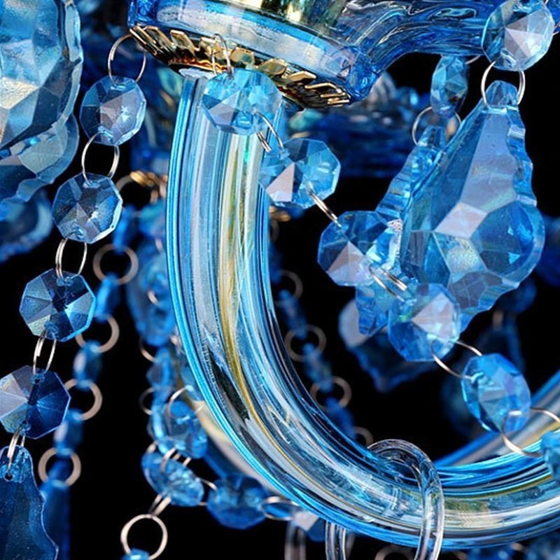 Candelabru mare de cristal albastru Lampă suspendată europeană