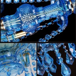 Candelabru mare de cristal albastru Lampă suspendată europeană