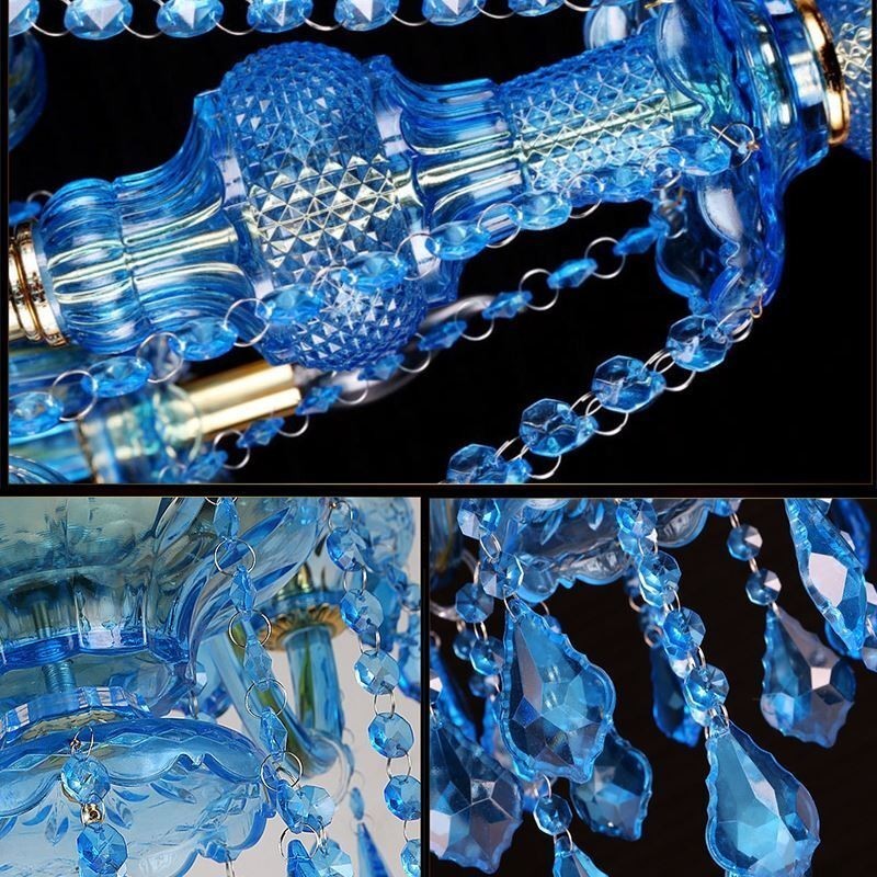 Candelabru mare de cristal albastru Lampă suspendată europeană