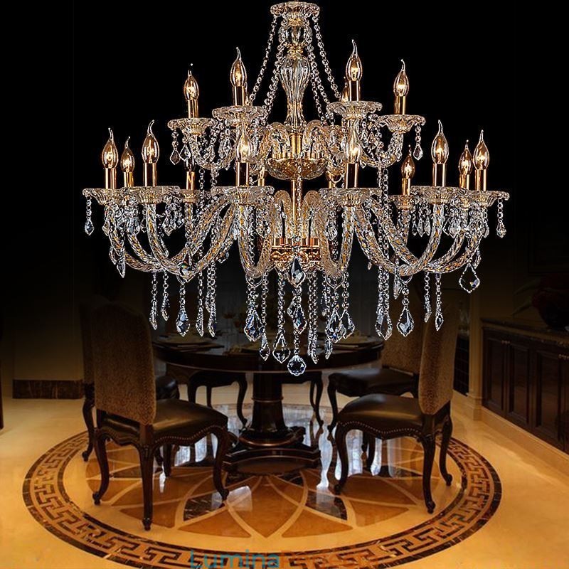 Candelabru de lux din cristal auriu plafon european cu braț filetat