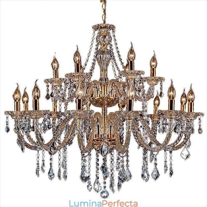 Candelabru de lux din cristal auriu plafon european cu braț filetat