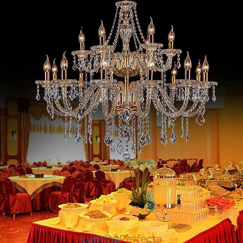 Candelabru de lux din cristal auriu plafon european cu braț filetat