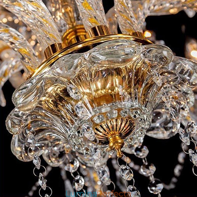Candelabru de lux din cristal auriu plafon european cu braț filetat