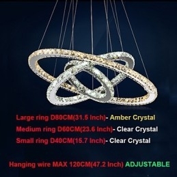 Lampe suspendate Chihlimbar și clar K9 Candelabru de cristal Iluminare cu 3 inele