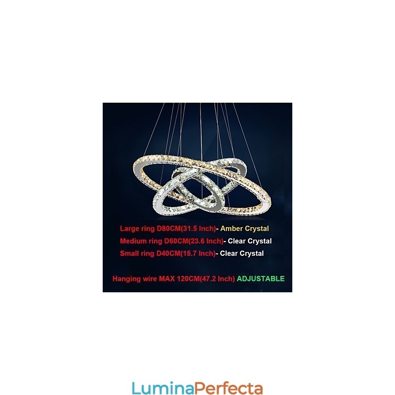 Lampe suspendate Chihlimbar și clar K9 Candelabru de cristal Iluminare cu 3 inele