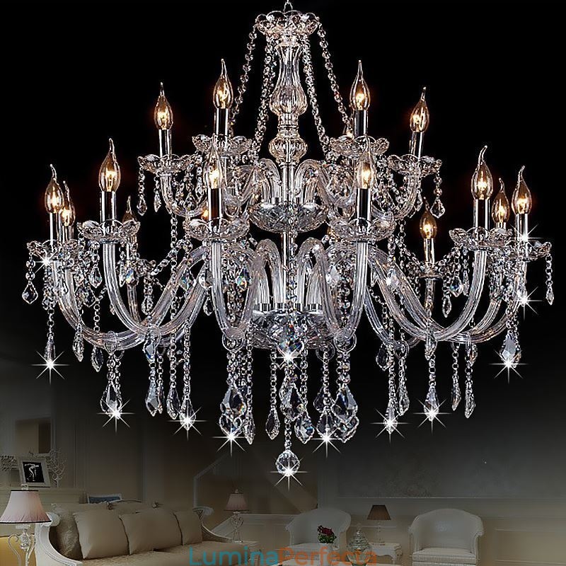 Candelabru de cristal european Lampă suspendată transparentă
