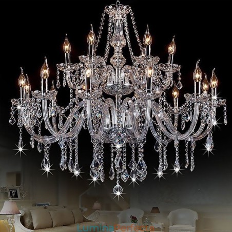 Candelabru de cristal european Lampă suspendată transparentă Candelabru de cristal european Lampă suspendată transparentă