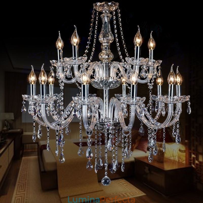 Candelabru de cristal european Lampă suspendată transparentă