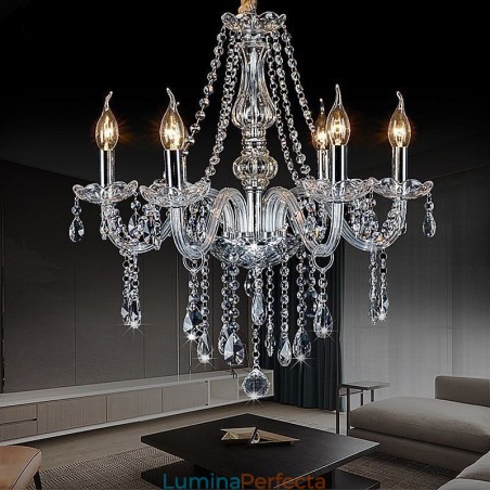Plafoniera transparentă cu candelabru european mare de cristal Plafoniera transparentă cu candelabru european mare de cristal