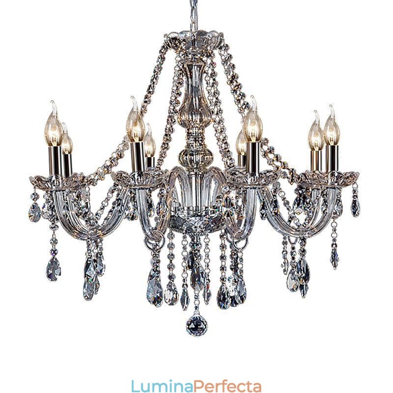 Plafoniera transparentă cu candelabru european mare de cristal