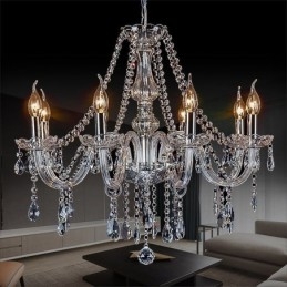 Plafoniera transparentă cu candelabru european mare de cristal