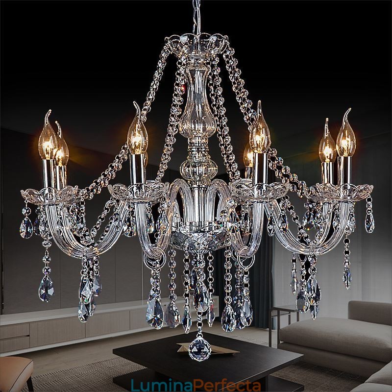 Plafoniera transparentă cu candelabru european mare de cristal
