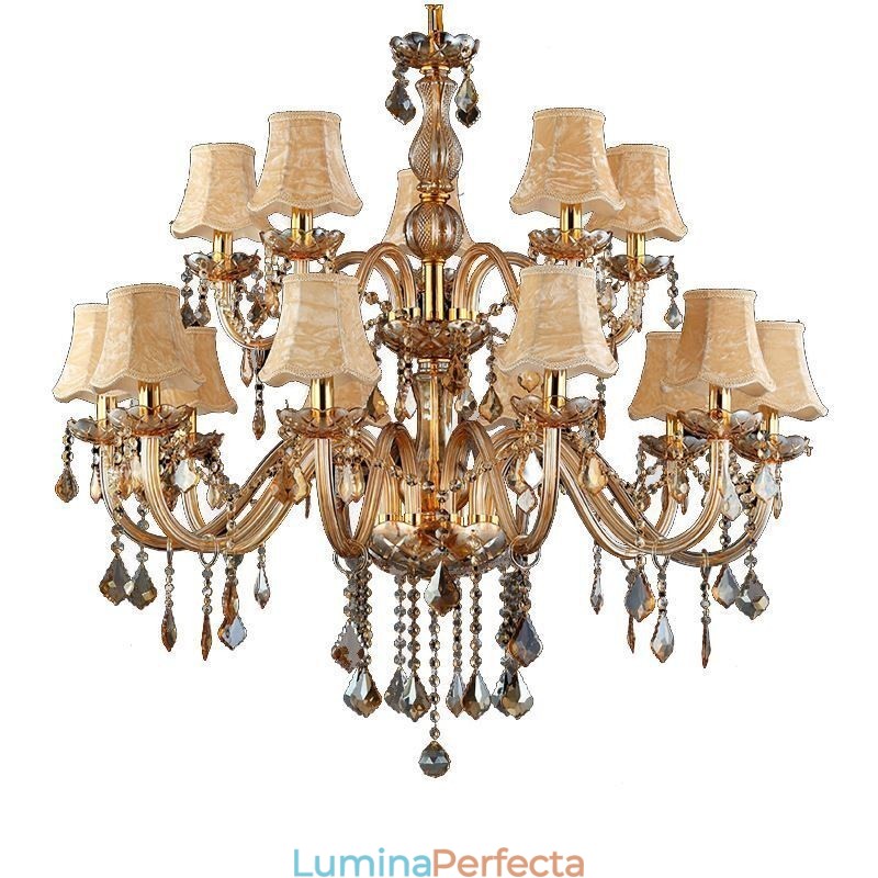 Candelabru de cristal mare de lux, plafon european de chihlimbar