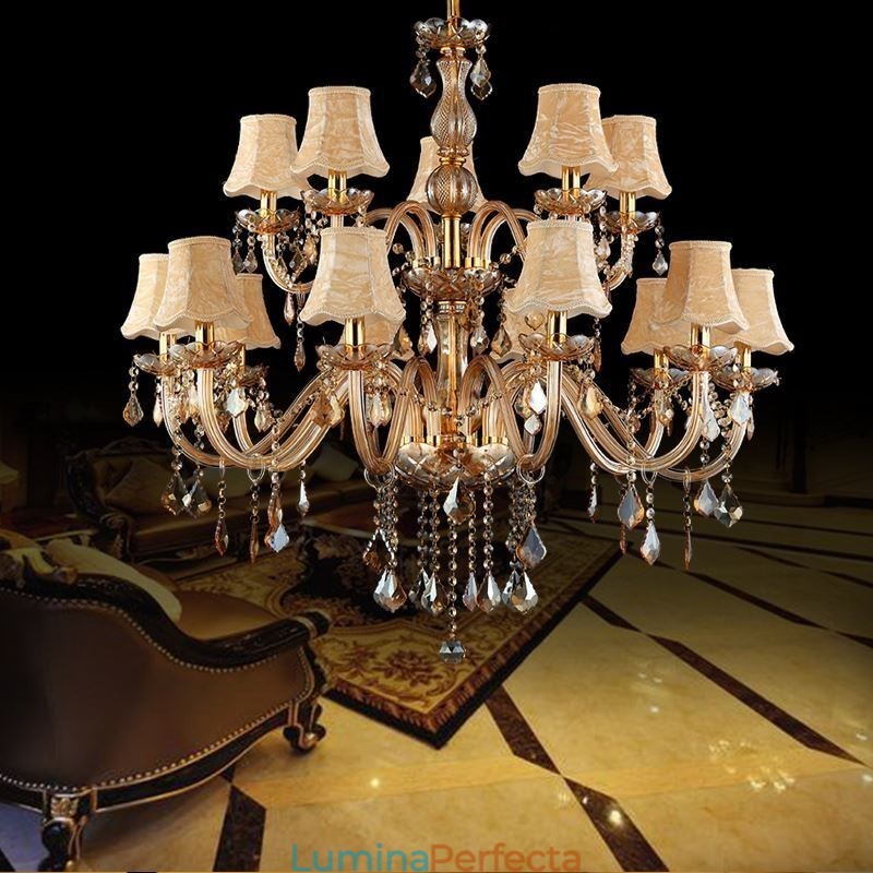 Candelabru de cristal mare de lux, plafon european de chihlimbar