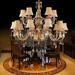 Candelabru de cristal mare de lux, plafon european de chihlimbar