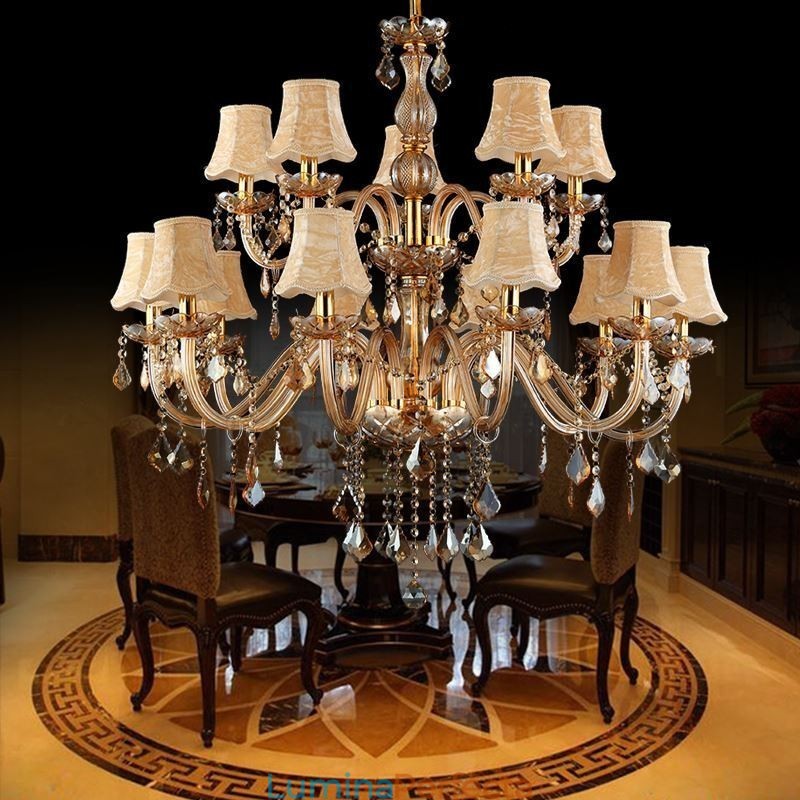 Candelabru de cristal mare de lux, plafon european de chihlimbar