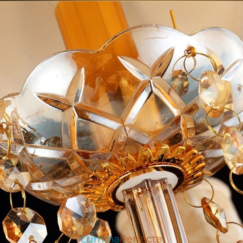 Candelabru de cristal mare de lux, plafon european de chihlimbar