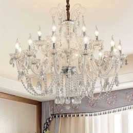 Candelabru european mare de cristal pendantal alb