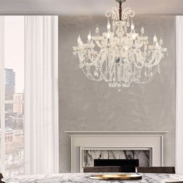 Candelabru european mare de cristal pendantal alb