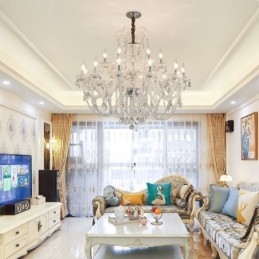 Candelabru european mare de cristal pendantal alb