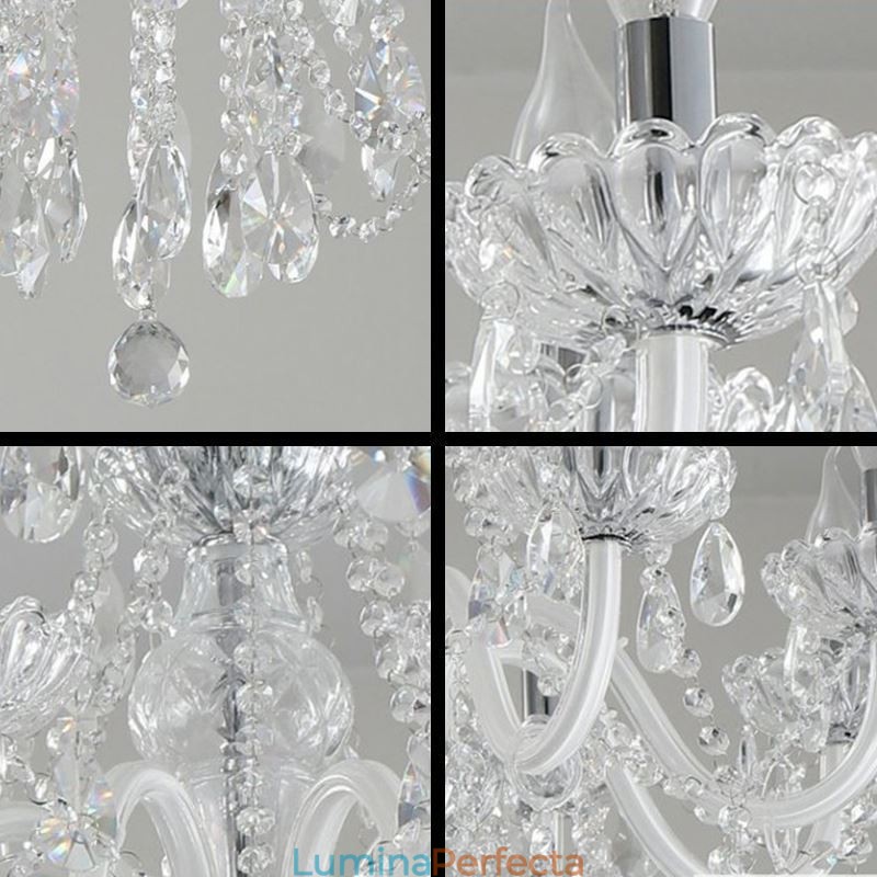 Candelabru european mare de cristal pendantal alb