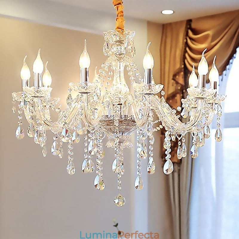 Candelabru de cristal modern, suspendat european transparent