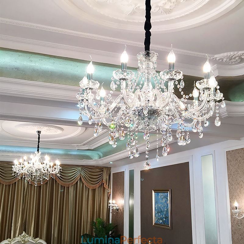 Candelabru de cristal modern, suspendat european transparent
