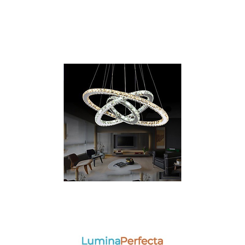 Lampe suspendate Chihlimbar și clar K9 Candelabru de cristal Iluminare cu 3 inele