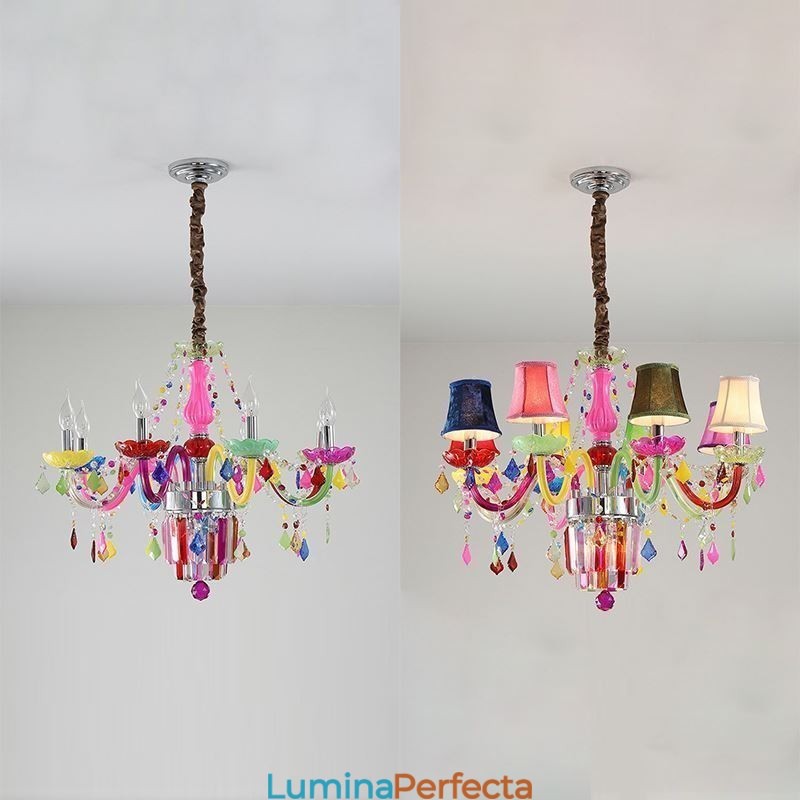 Candelabru de cristal colorat Lampă suspendată unică europeană