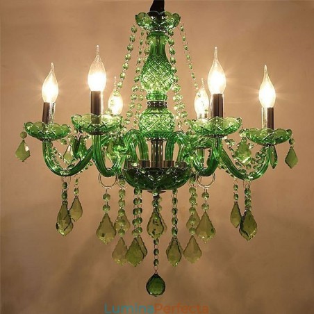 Candelabru de cristal unic în stil european, iarbă verde Candelabru de cristal unic în stil european, iarbă verde