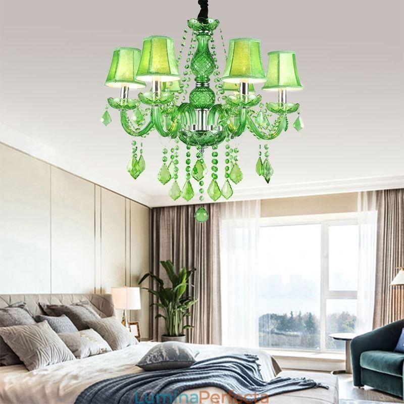 Candelabru de cristal unic în stil european, iarbă verde