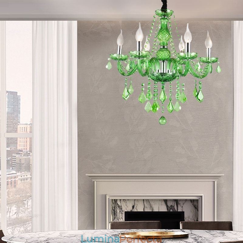 Candelabru de cristal unic în stil european, iarbă verde