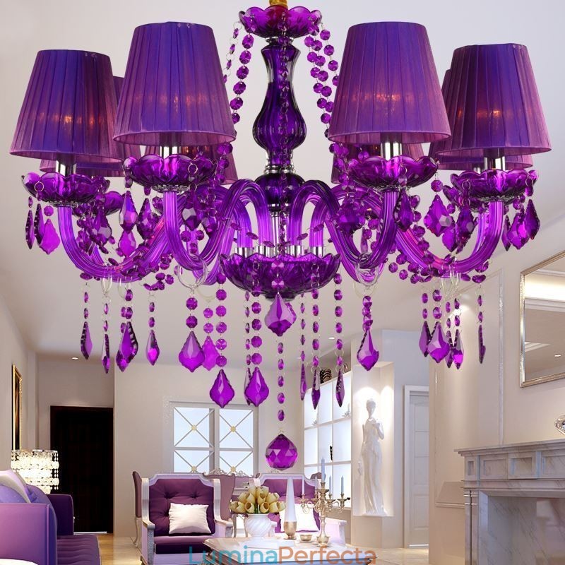 Candelabru din cristal elegant în stil european, lumina suspendată violet