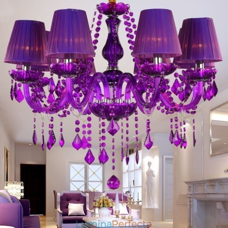 Candelabru din cristal elegant în stil european, lumina suspendată violet Candelabru din cristal elegant în stil european, lumina suspendată violet