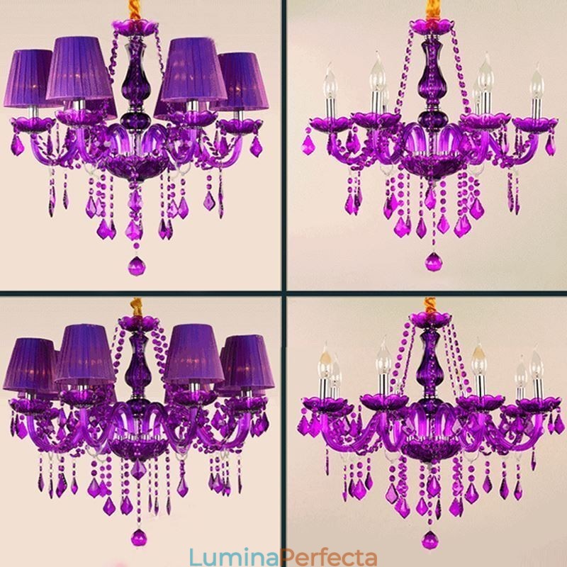 Candelabru din cristal elegant în stil european, lumina suspendată violet