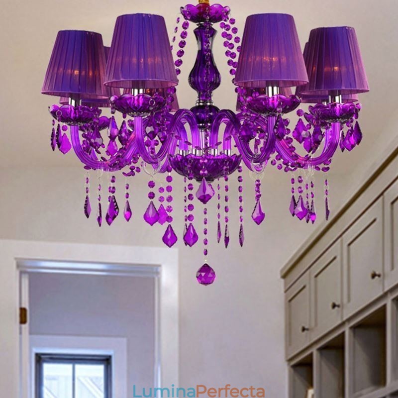 Candelabru din cristal elegant în stil european, lumina suspendată violet
