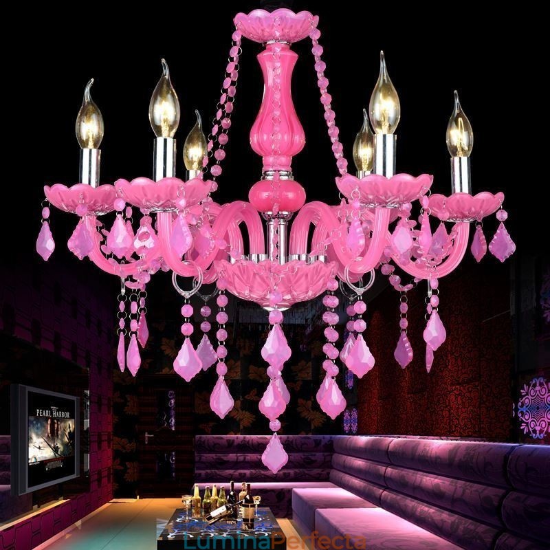Candelabru de cristal în stil european, lumina suspendată roz romantică