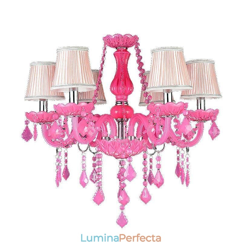 Candelabru de cristal în stil european, lumina suspendată roz romantică