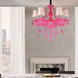 Candelabru de cristal în stil european, lumina suspendată roz romantică