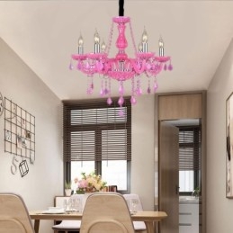 Candelabru de cristal în stil european, lumina suspendată roz romantică