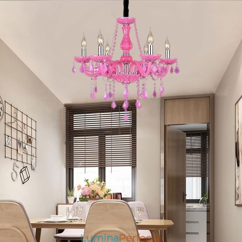 Candelabru de cristal în stil european, lumina suspendată roz romantică