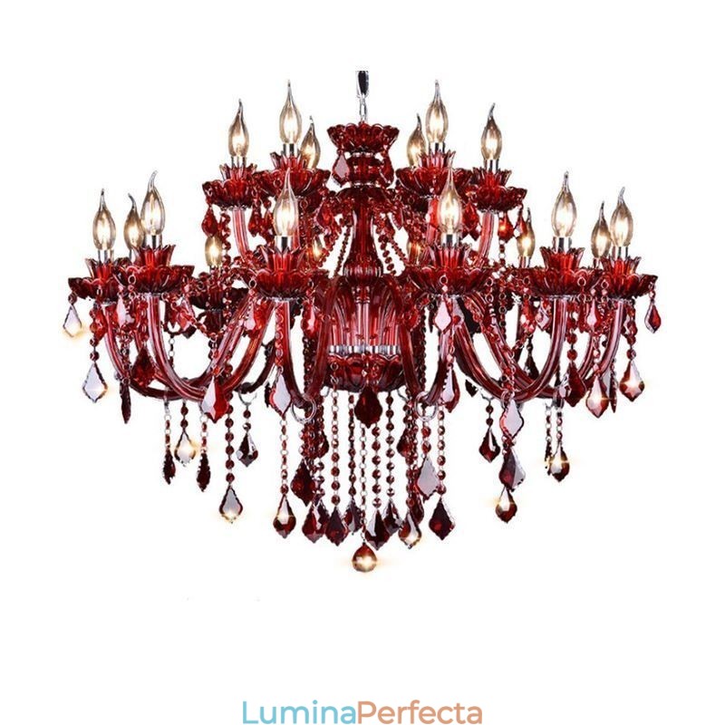 Candelabru din cristal european de culoare roșie