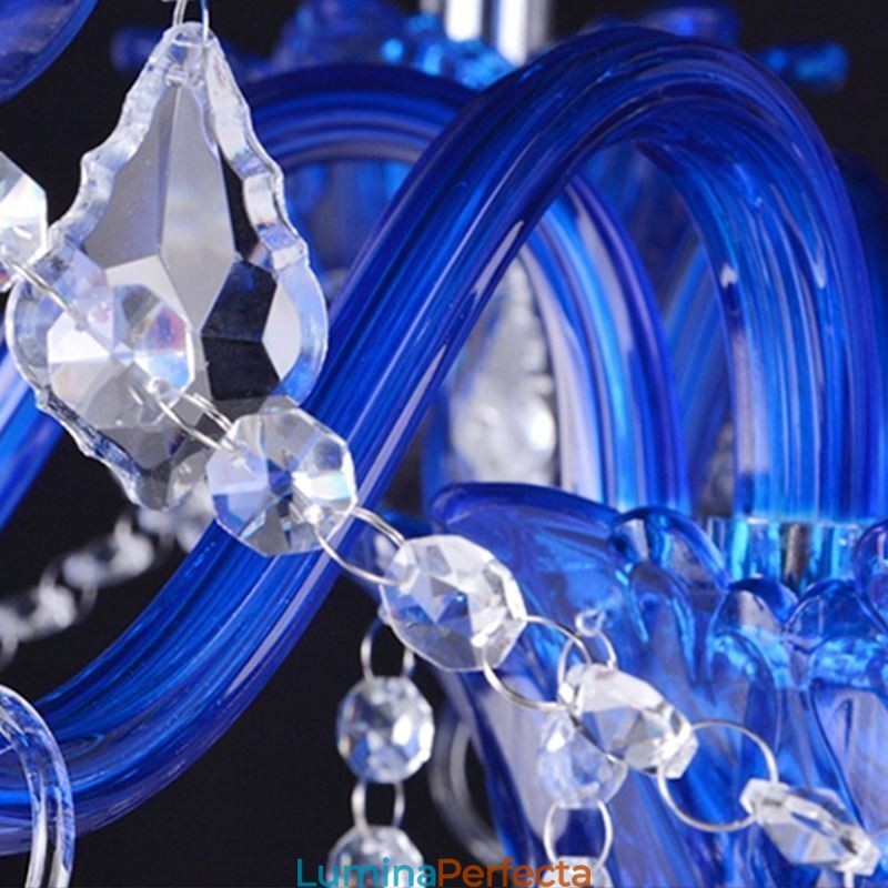 Candelabru de cristal în stil european. Lampă suspendată din sticlă de cristal albastru