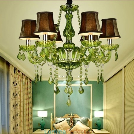 Candelabru de cristal în stil european. Lampă verde unică Candelabru de cristal în stil european. Lampă verde unică