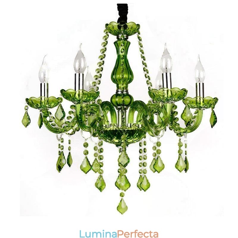 Candelabru de cristal în stil european. Lampă verde unică
