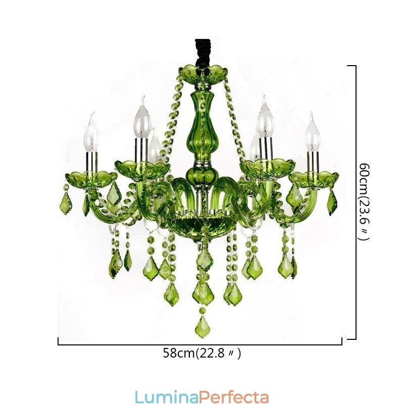 Candelabru de cristal în stil european. Lampă verde unică