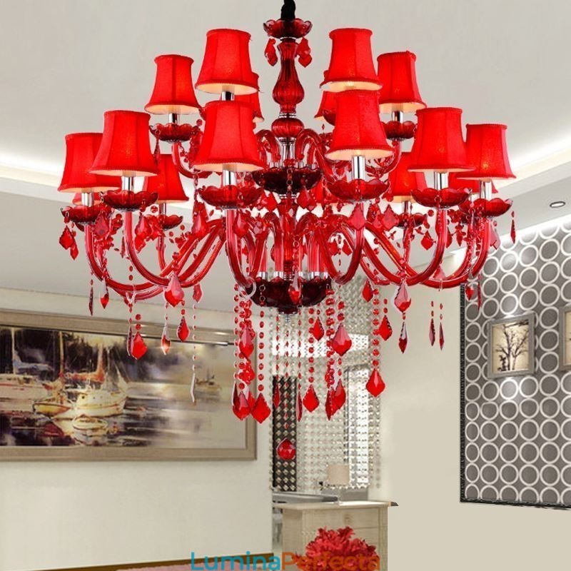 Candelabru de cristal European culoare rosie pendanta lumina
